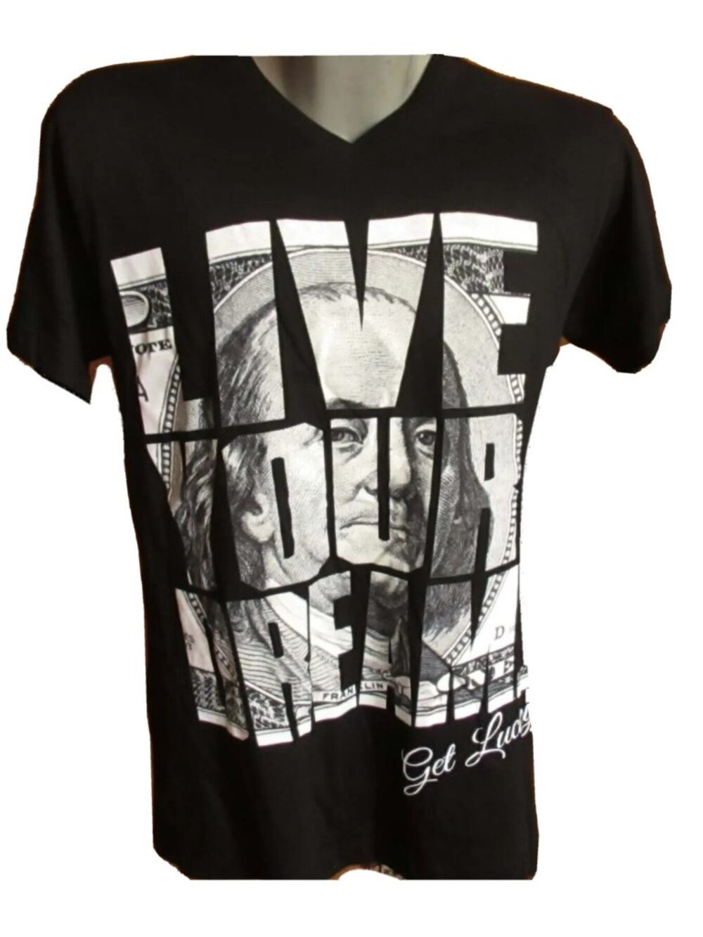 2XL NEW Vtg Y2K T Shirt Mens 90s GET LUCKY LIVE MONEY DREAM HIP HOP Graphic Tee